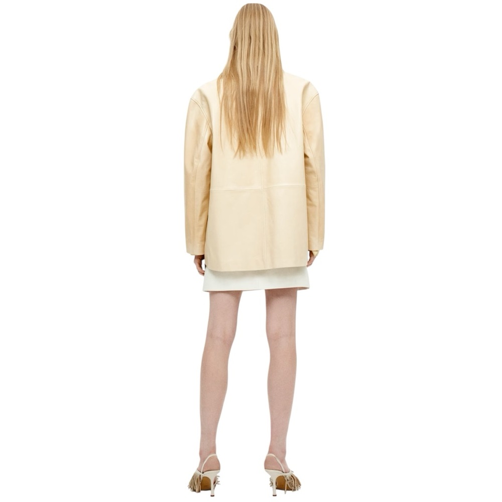H&M NWT Loose Fit Leather Jacket/Blazer in Light Beige Sz XS - Picture 3 of 13